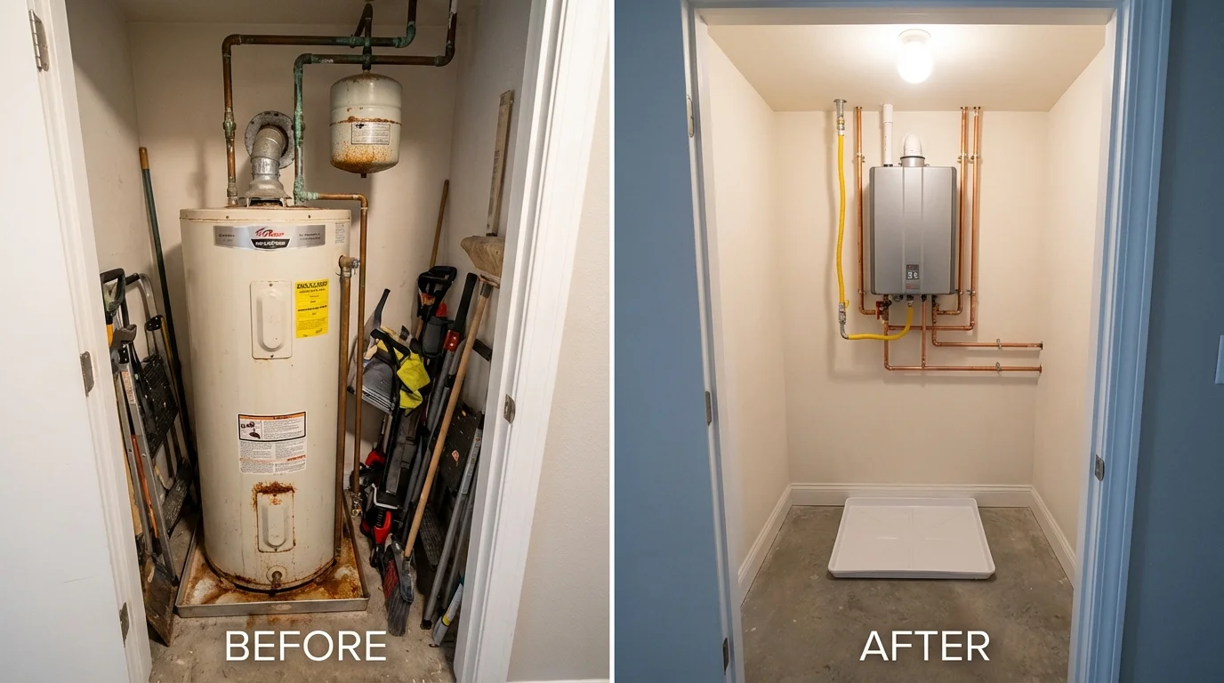 Tank water heater versus wall-mounted tankless unit comparison for Decorah, IA homeowners