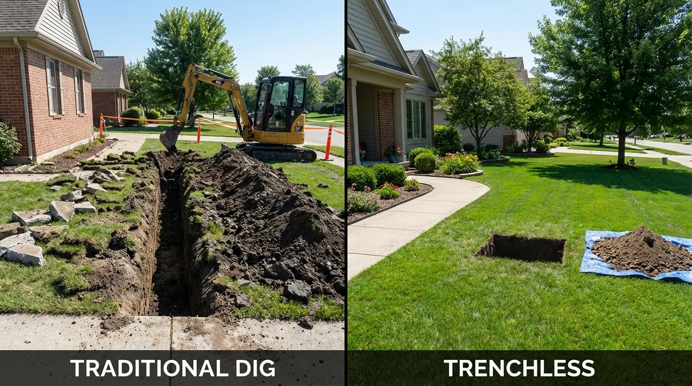 Trenchless sewer repair with minimal yard damage versus traditional excavation in Decorah, IA